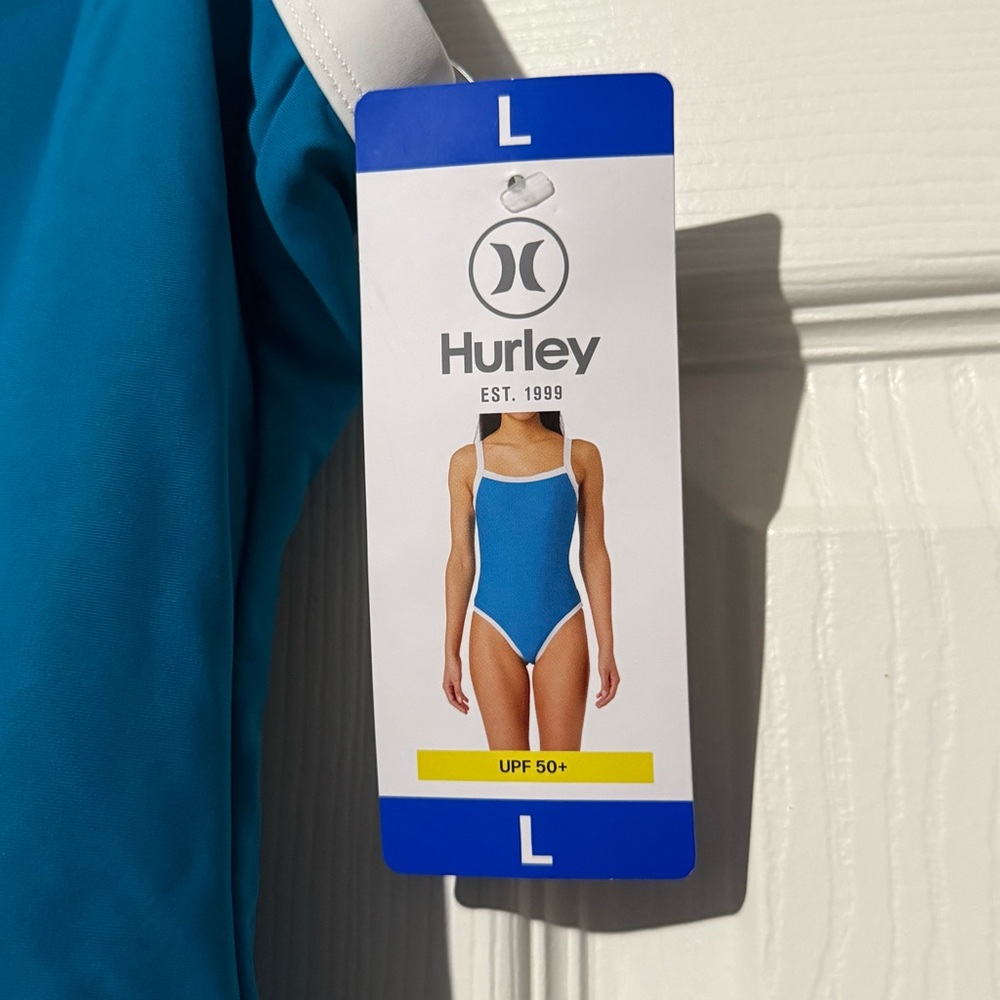 Hurley  Women's One Piece Swimsuit UPF 50+, Color Teal/White, Size Large